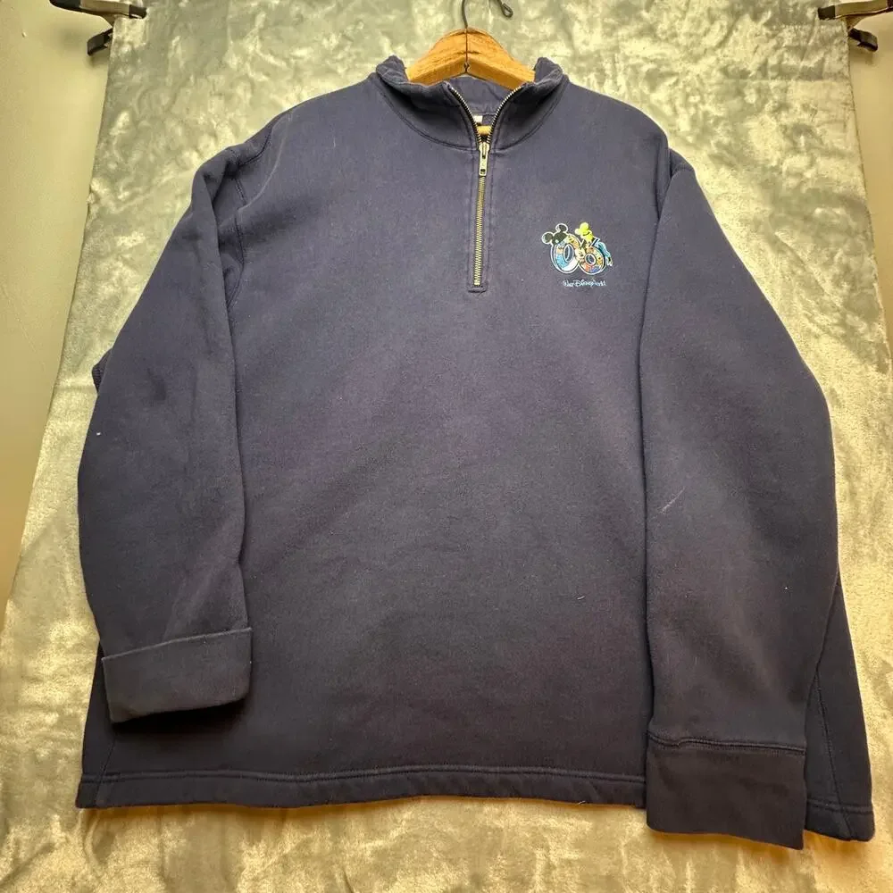 Disney World Mickey Mouse Navy Quarter‎ Zip Fleece Sweatshirt XXL Disney Parks